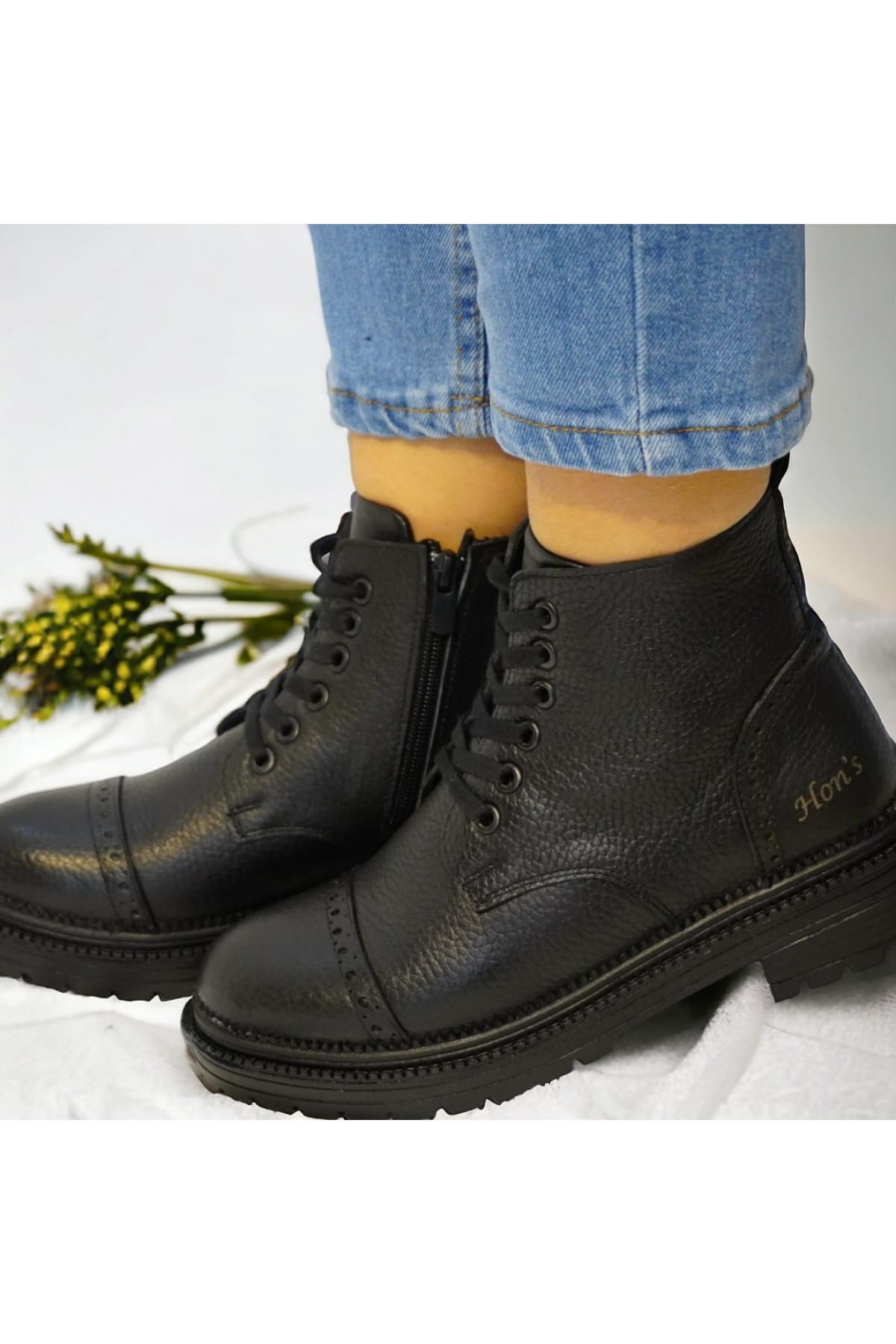 Siyah Hakiki Deri Kadın Bot , Su Geçirmez Bot Kaymaz Taban , Kışlık Bot Premium Seri ( HSA006 )