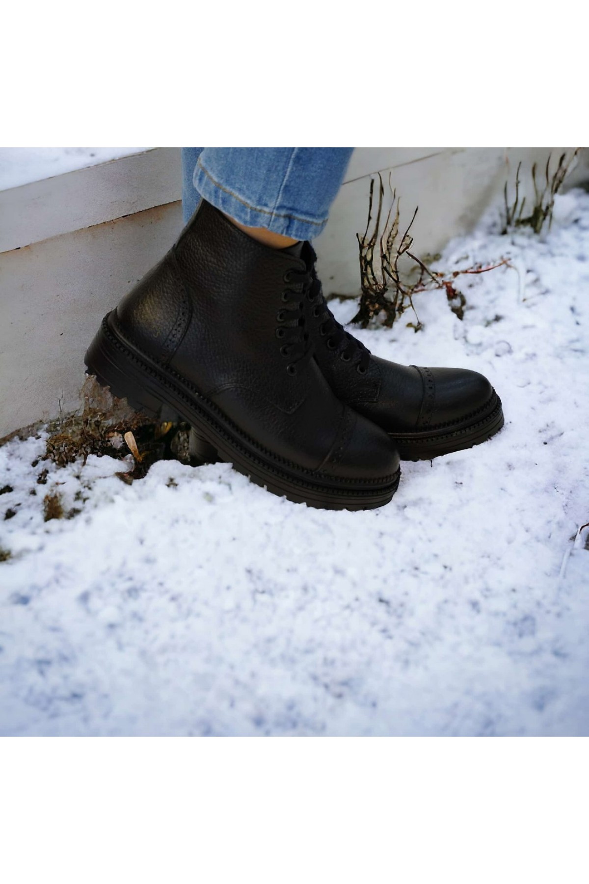 Siyah Hakiki Deri Kadın Bot , Su Geçirmez Bot Kaymaz Taban , Kışlık Bot Premium Seri ( HSA006 )