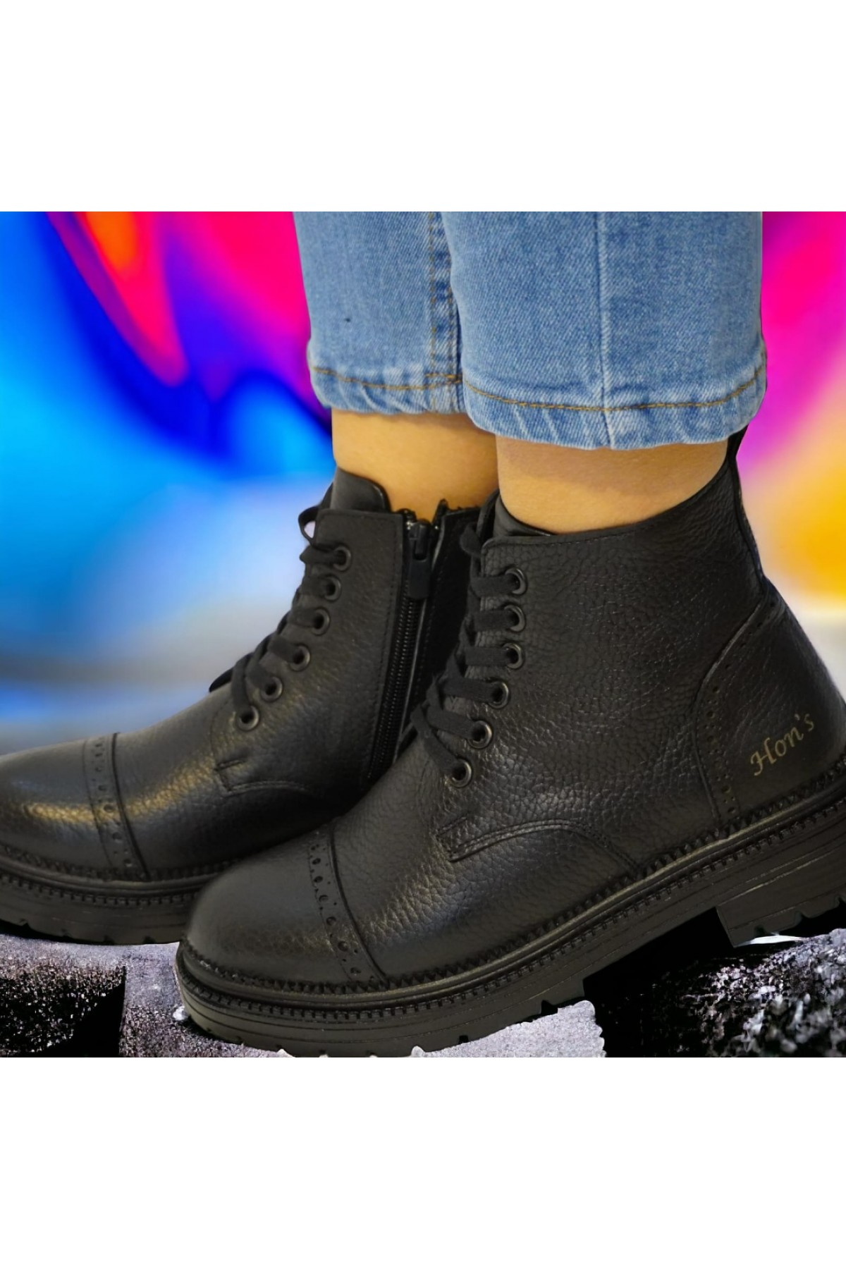 Siyah Hakiki Deri Kadın Bot , Su Geçirmez Bot Kaymaz Taban , Kışlık Bot Premium Seri ( HSA006 )