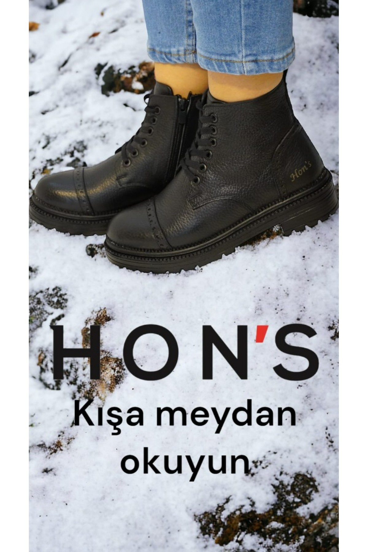 Siyah Hakiki Deri Kadın Bot , Su Geçirmez Bot Kaymaz Taban , Kışlık Bot Premium Seri ( HSA006 )