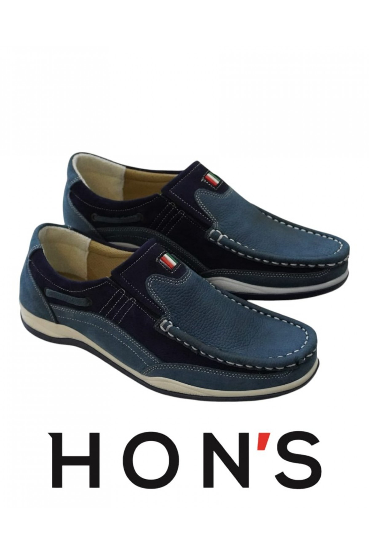 HON'S Erkek ayakkabı casual günlük Hakiki Nubuk Deri, Ortopedik Taban Klasik Mavi Ayakkabı